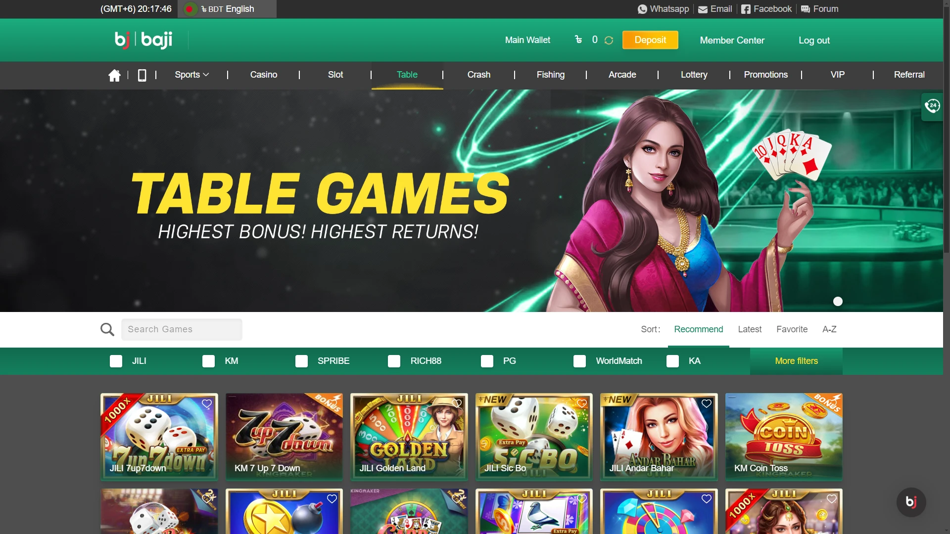 Now select the game in the table games section from Baji.