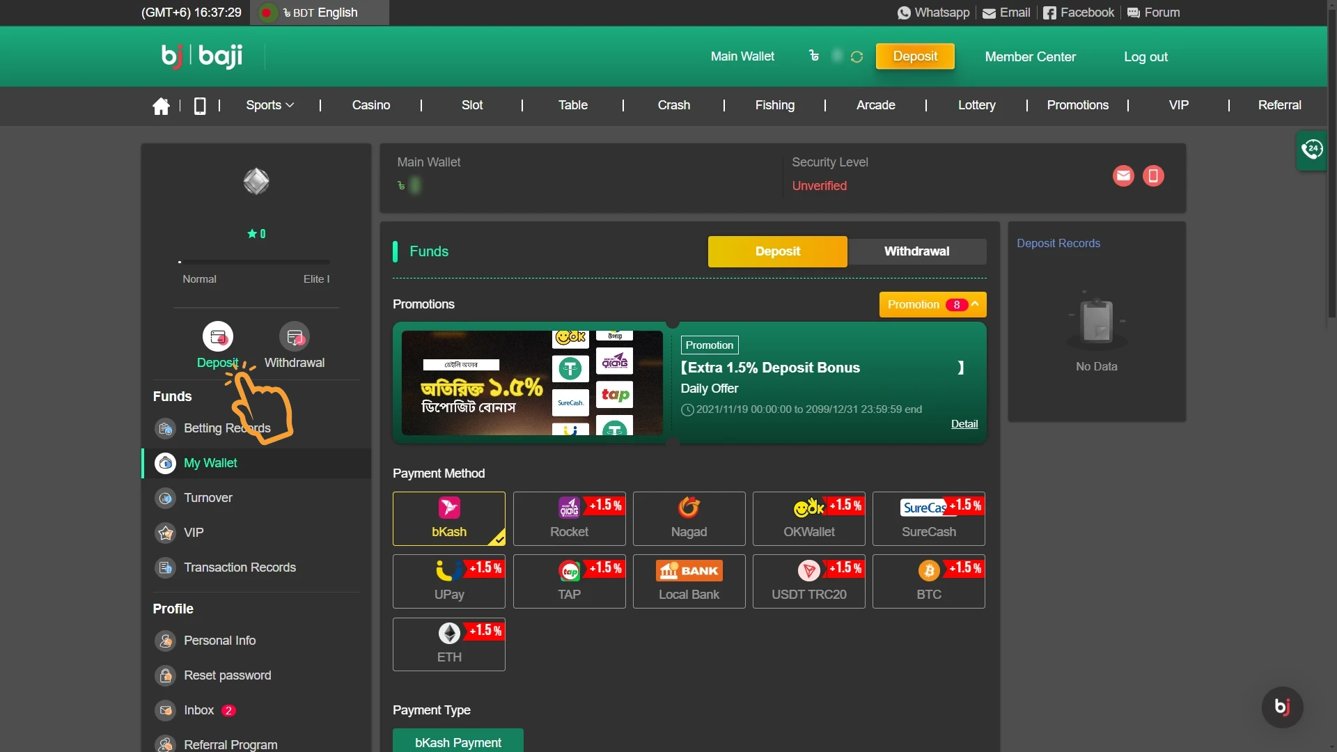 Top up your deposit to start playing table games from Baji.